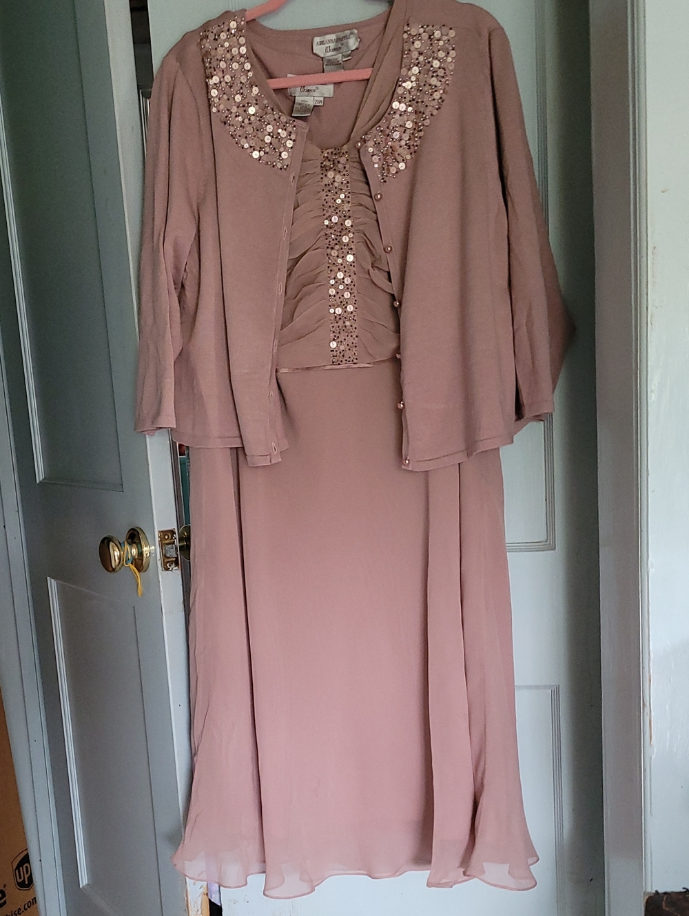 Adrianna Papell Mauve Women's Evening Dress + Sweater & Embellished Details
